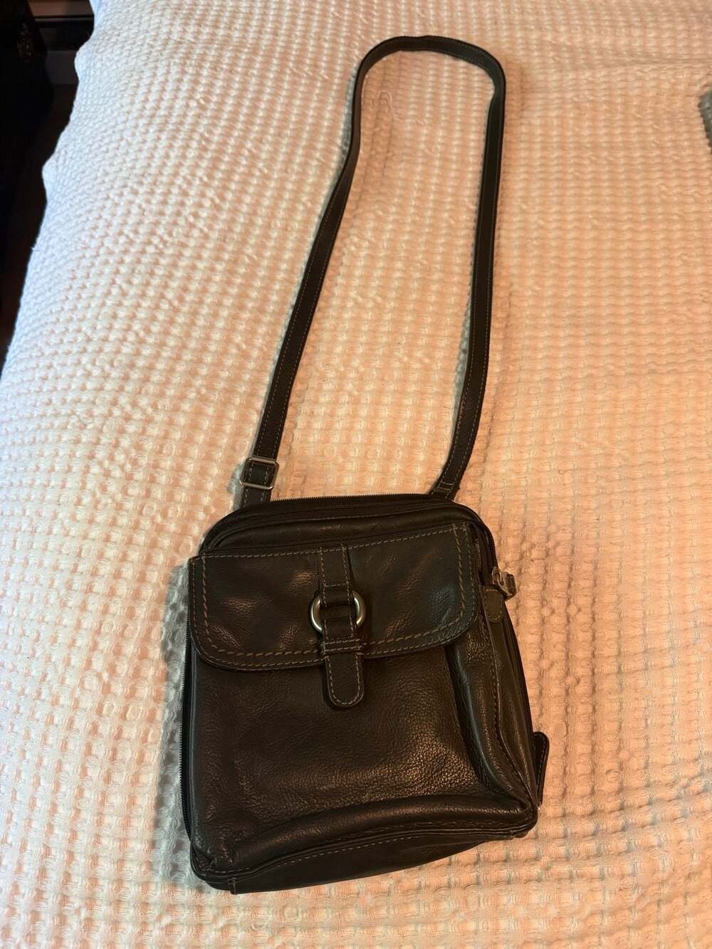 Fossil Leather Brown Crossbody Bag with Front Pocket